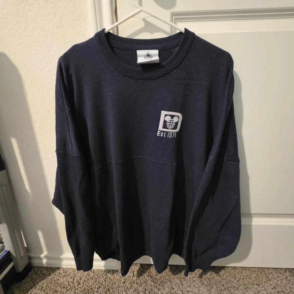Disney Parks Spirit Jersey Navy Blue Knit Walt Disney World Sweater Unisex XL